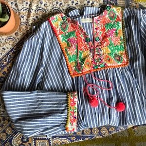 Embroidered stripped linen dress